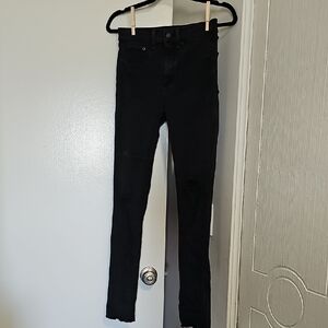 Rag & Bone High Rise Skinny Jeans Distressed Knees/Raw Hem Dark Gray Siz…